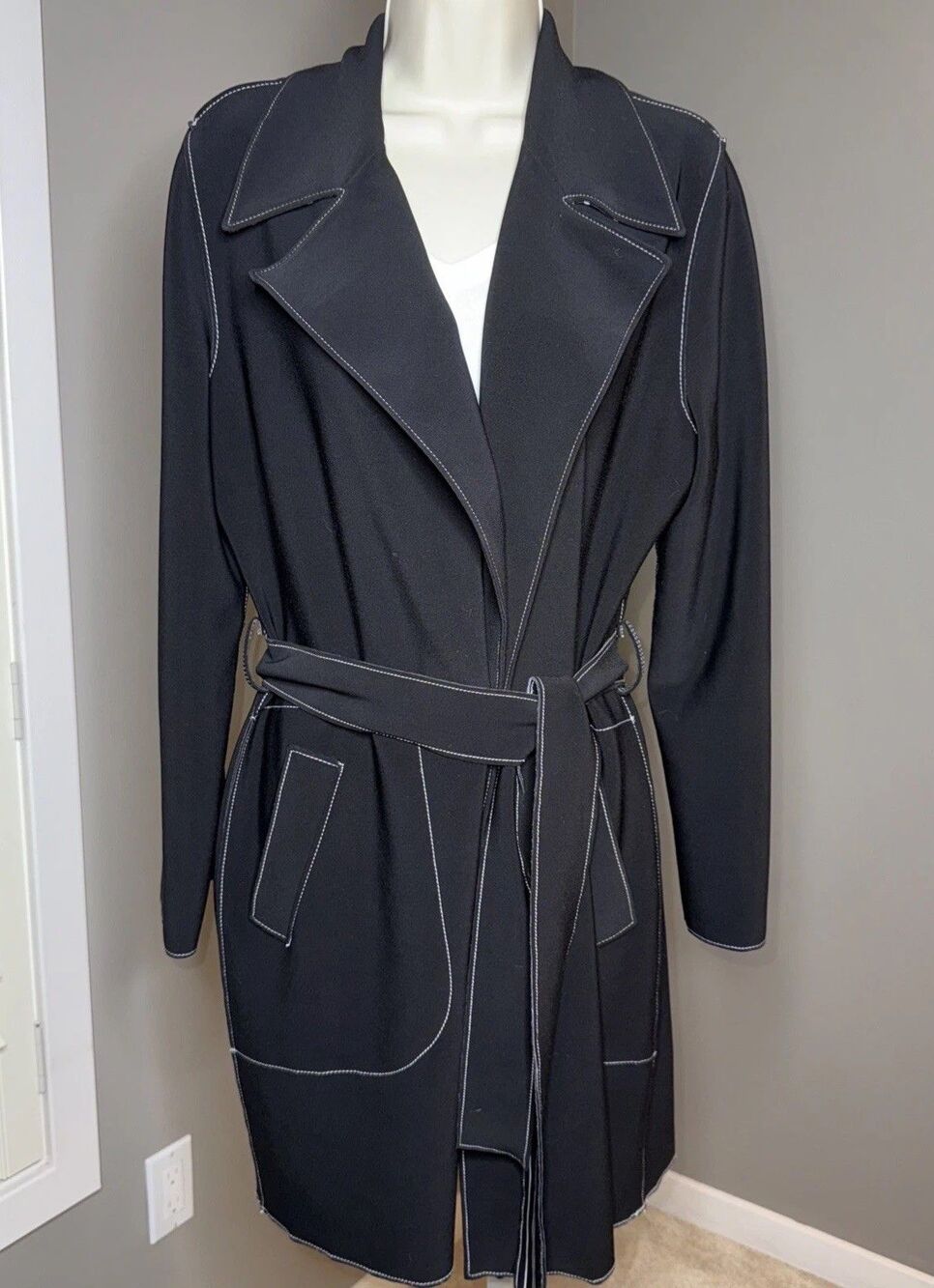 CHICO'S Travelers Contrast Trim Trench Coat NWT Black Chico's Sz 1 (10-12) $199